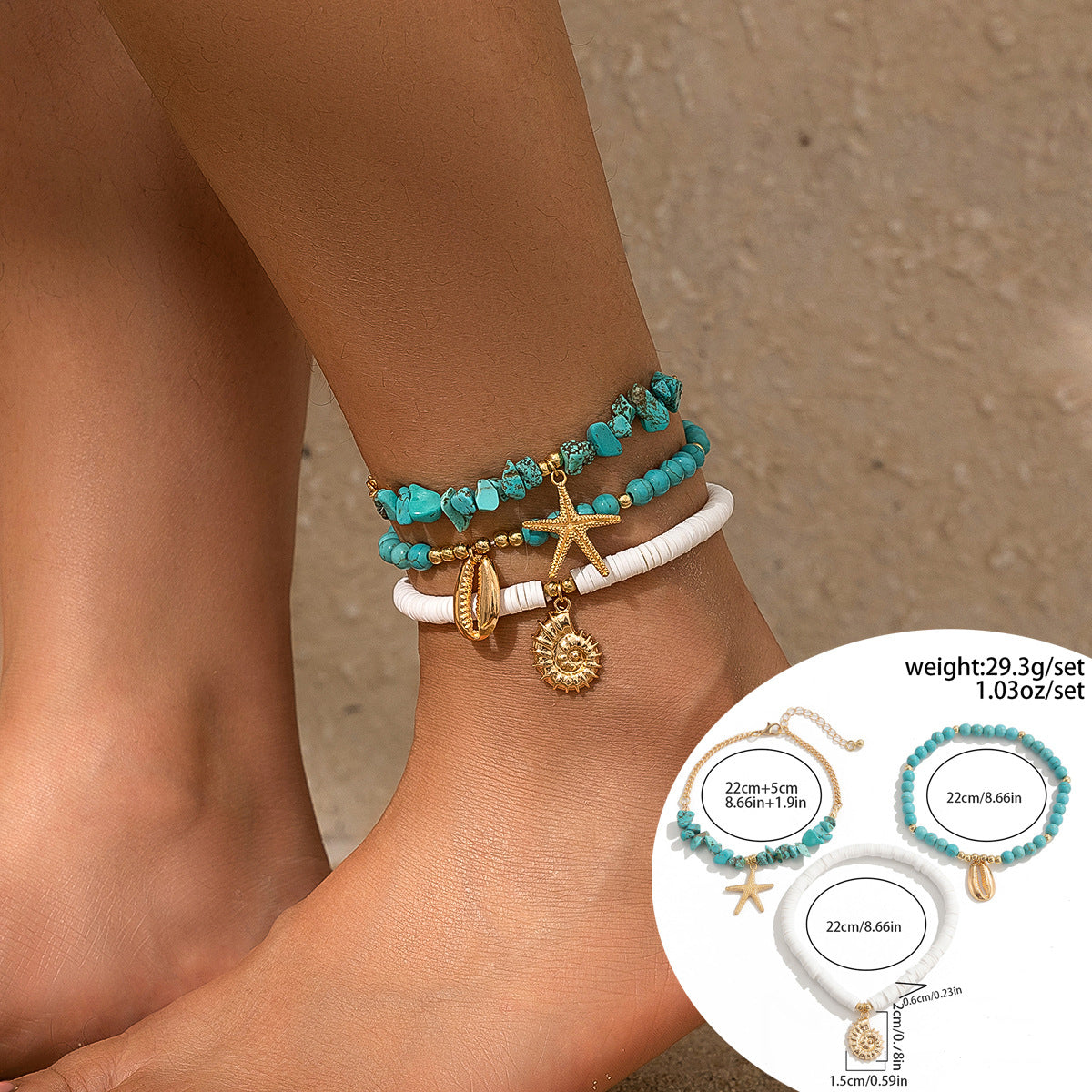 Ocean Wind Shell & Turquoise Multi-Layer Necklace - Beach Starfish Accessories