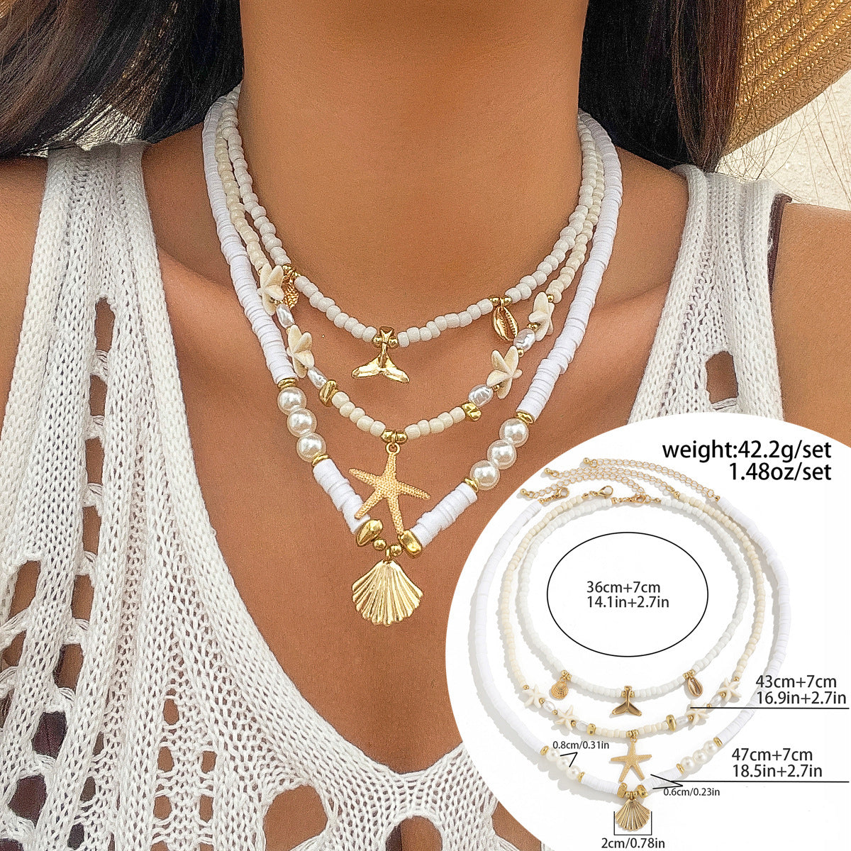Ocean Wind Shell & Turquoise Multi-Layer Necklace - Beach Starfish Accessories