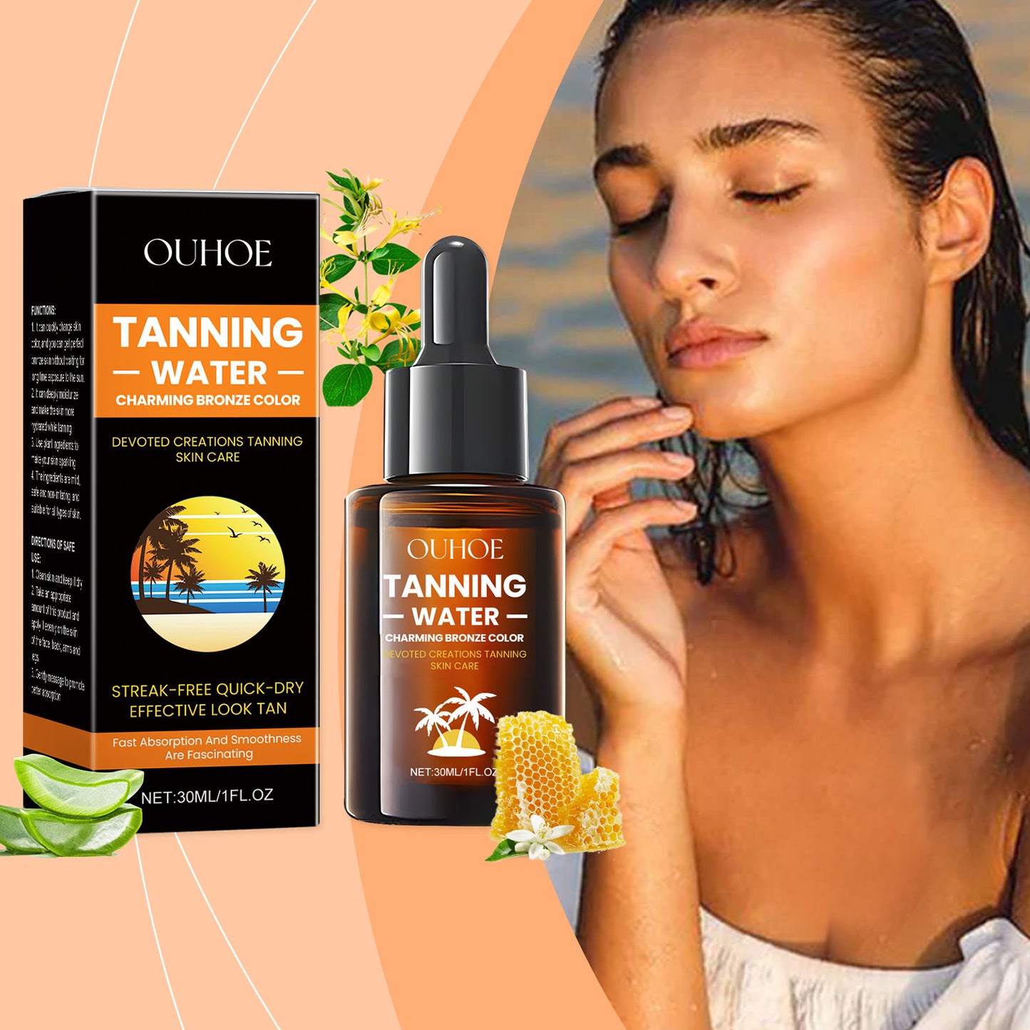 OUHOE  Black Essence, Summer Body Care Natural & Even Skin Tanning Moisturizing Essence