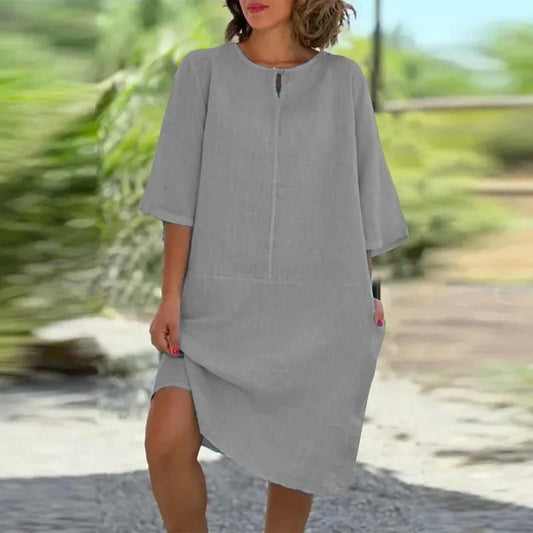 Cotton Linen Casual Summer Dress for Women