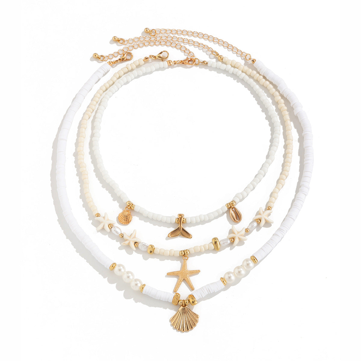 Ocean Wind Shell & Turquoise Multi-Layer Necklace - Beach Starfish Accessories