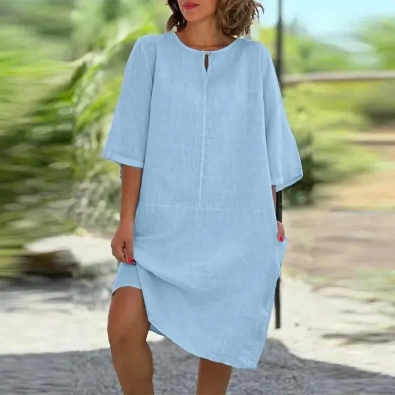 Cotton Linen Casual Summer Dress for Women