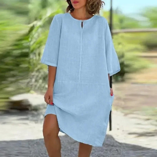 Cotton Linen Casual Summer Dress for Women