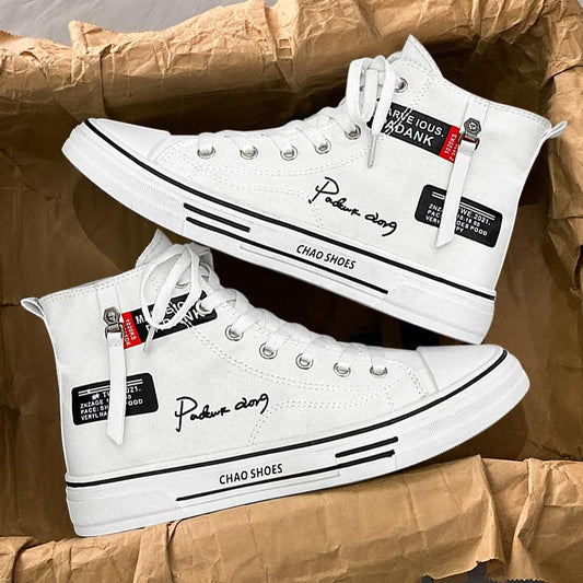 Korean-Style Men's Trendy High-Top Canvas Board Shoes