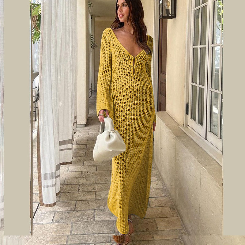 Elegant V-Neck Beach Cover Up - Sophisticated & Versatile Sun Protection