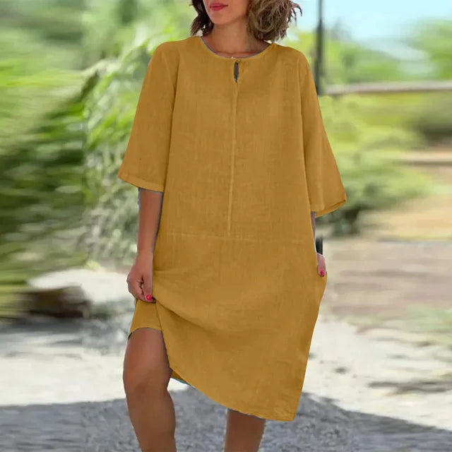 Cotton Linen Casual Summer Dress for Women