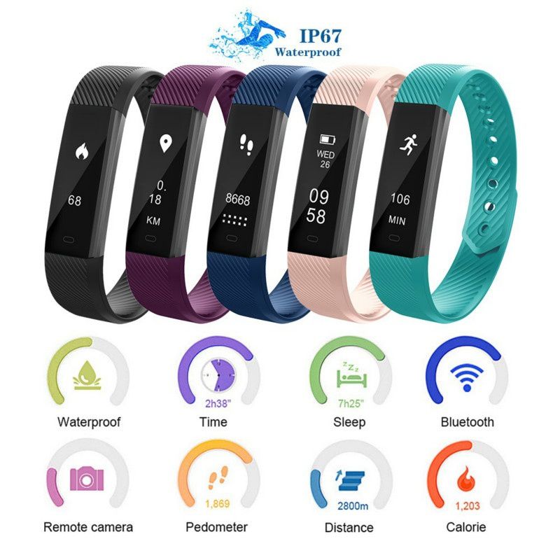 ID115 Fitness Tracker Smart Wristband With Pedometer, Sleep Monitor & Waterproof Design
