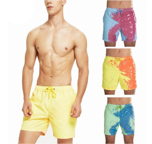 Men Quick-Dry Color-Changing Beach Shorts Summer Swimming