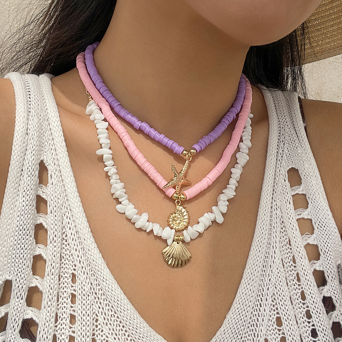 Ocean Wind Shell & Turquoise Multi-Layer Necklace - Beach Starfish Accessories