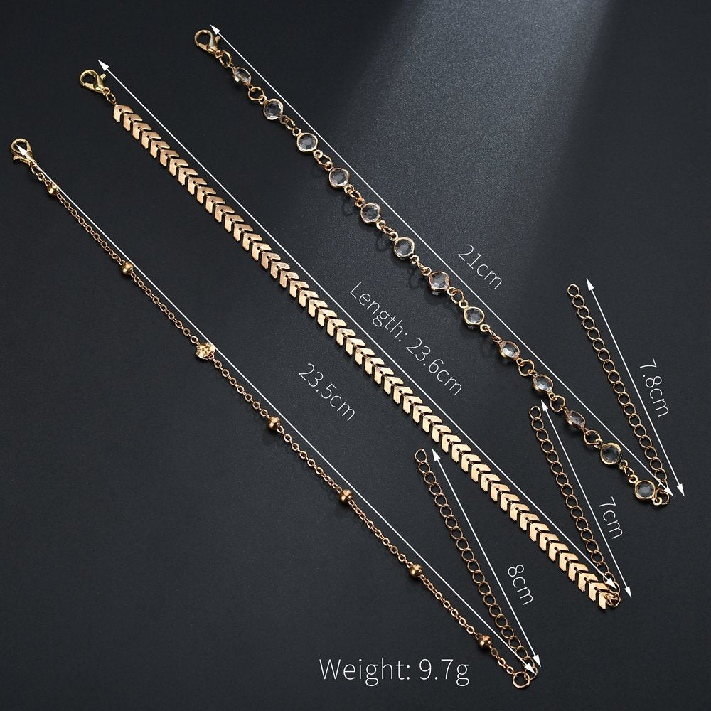 Vintage Crystal Anklet Set - Handmade Summer Beach Accessories (3Pcs)