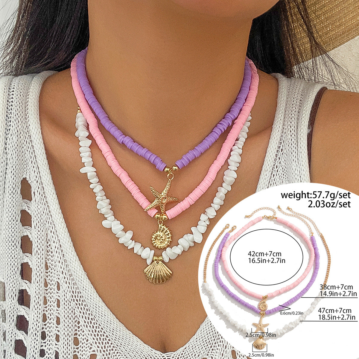 Ocean Wind Shell & Turquoise Multi-Layer Necklace - Beach Starfish Accessories