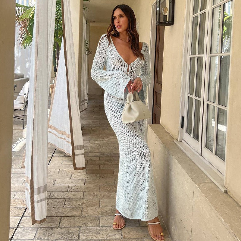 Elegant V-Neck Beach Cover Up - Sophisticated & Versatile Sun Protection