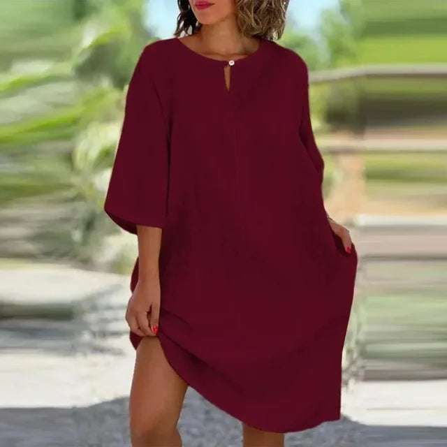 Cotton Linen Casual Summer Dress for Women