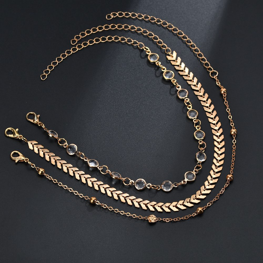 Vintage Crystal Anklet Set - Handmade Summer Beach Accessories (3Pcs)