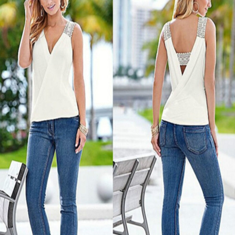 Summer Sleeveless V-Neck Tops for Women