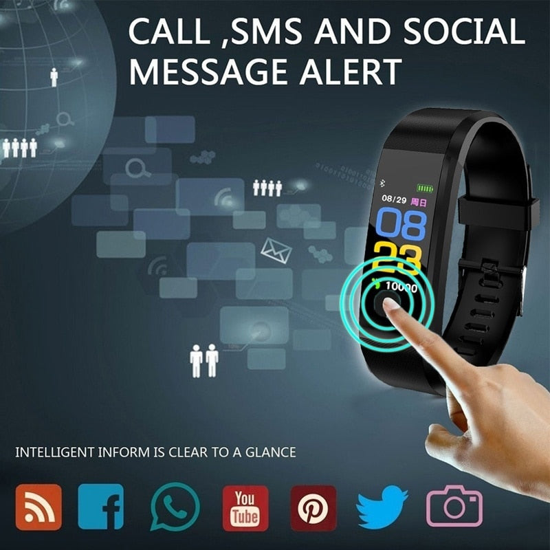 115 Plus Bluetooth Smart Watch With Heart Rate Monitor, Fitness Tracker & Waterproof Design