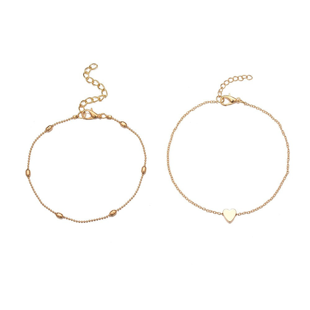 Fashionable Oval Bead Chain - Large Heart Alloy Women's Beach Foot Chain
